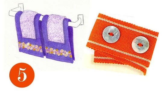 How to idea to make your own decorative ribbon and button trim for towels, pillows and more.