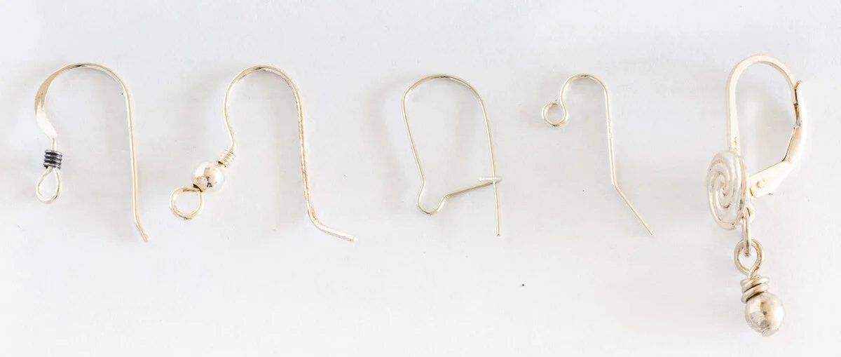 5 types of jewelry making ear wires that can be used to make drop earrings.