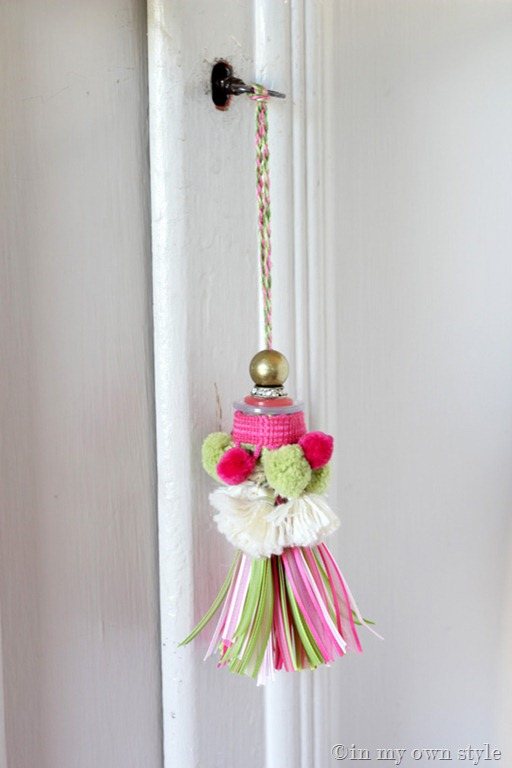 Pink and green ribbon tassel