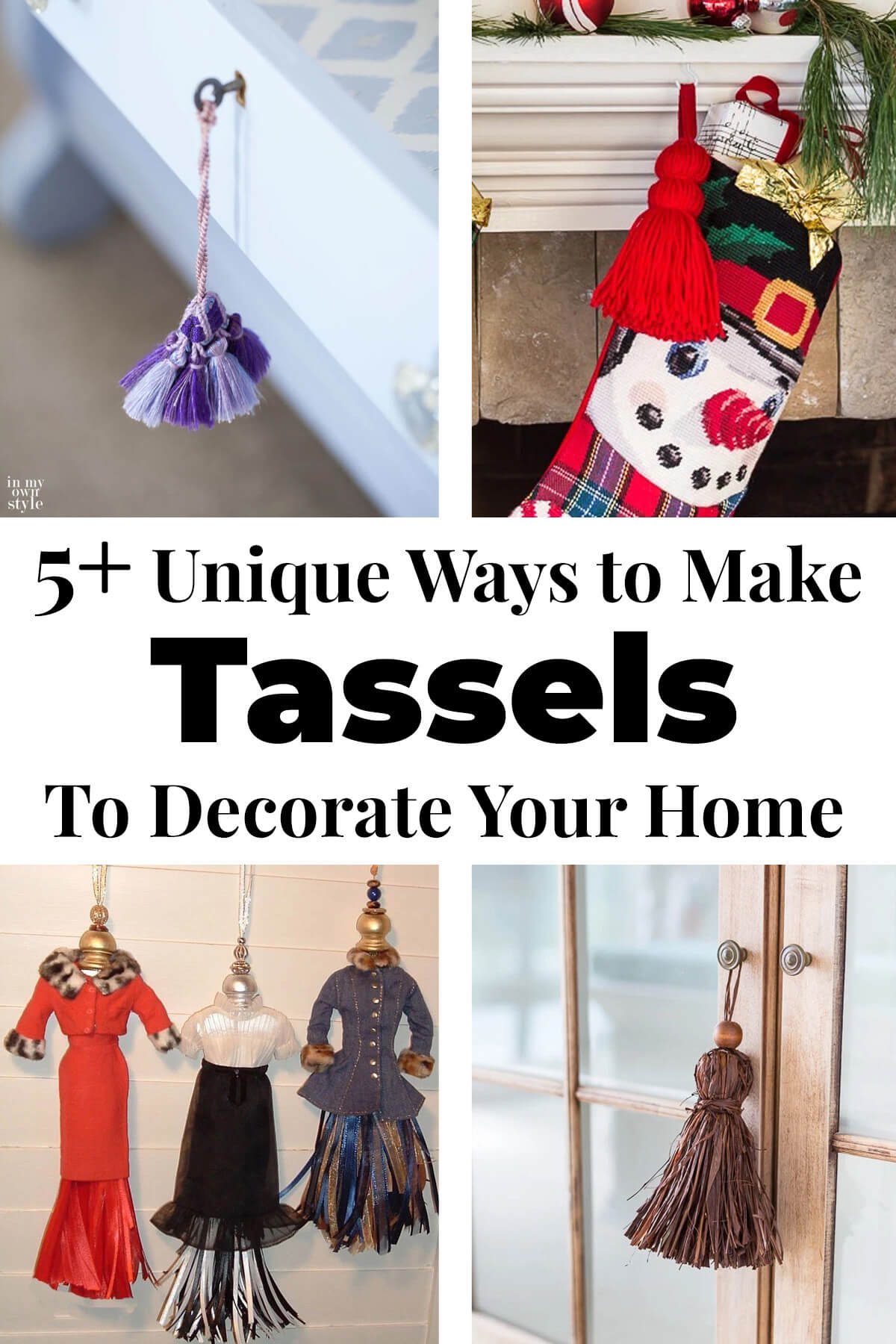 4 images of unique handmade tassels to decorate a home.