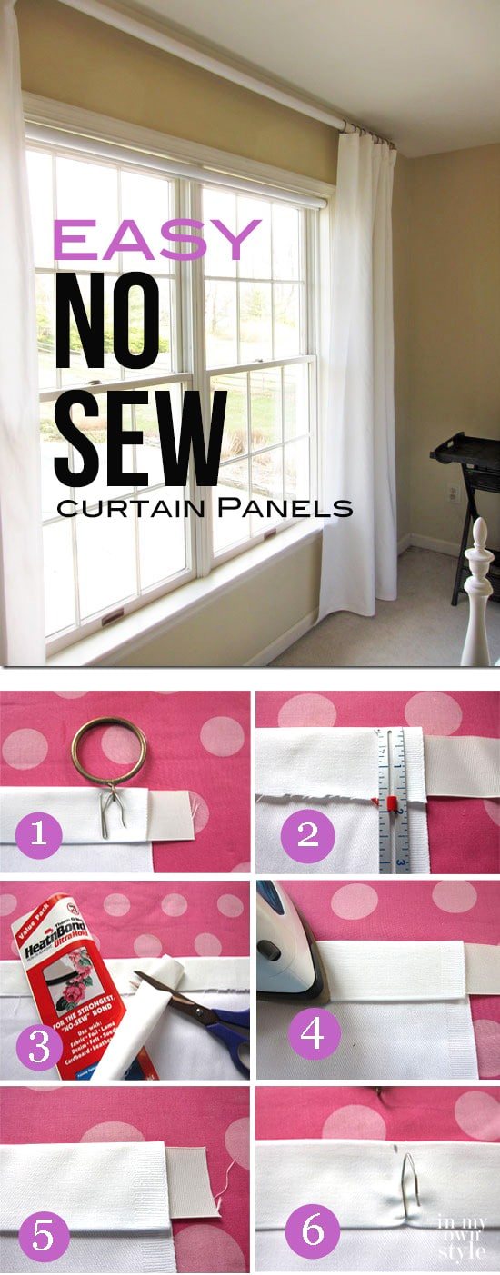 How to make no sew curtain panels 2 different ways. Budget decorating window treatment with step-by-step photo tutorial | Oducu