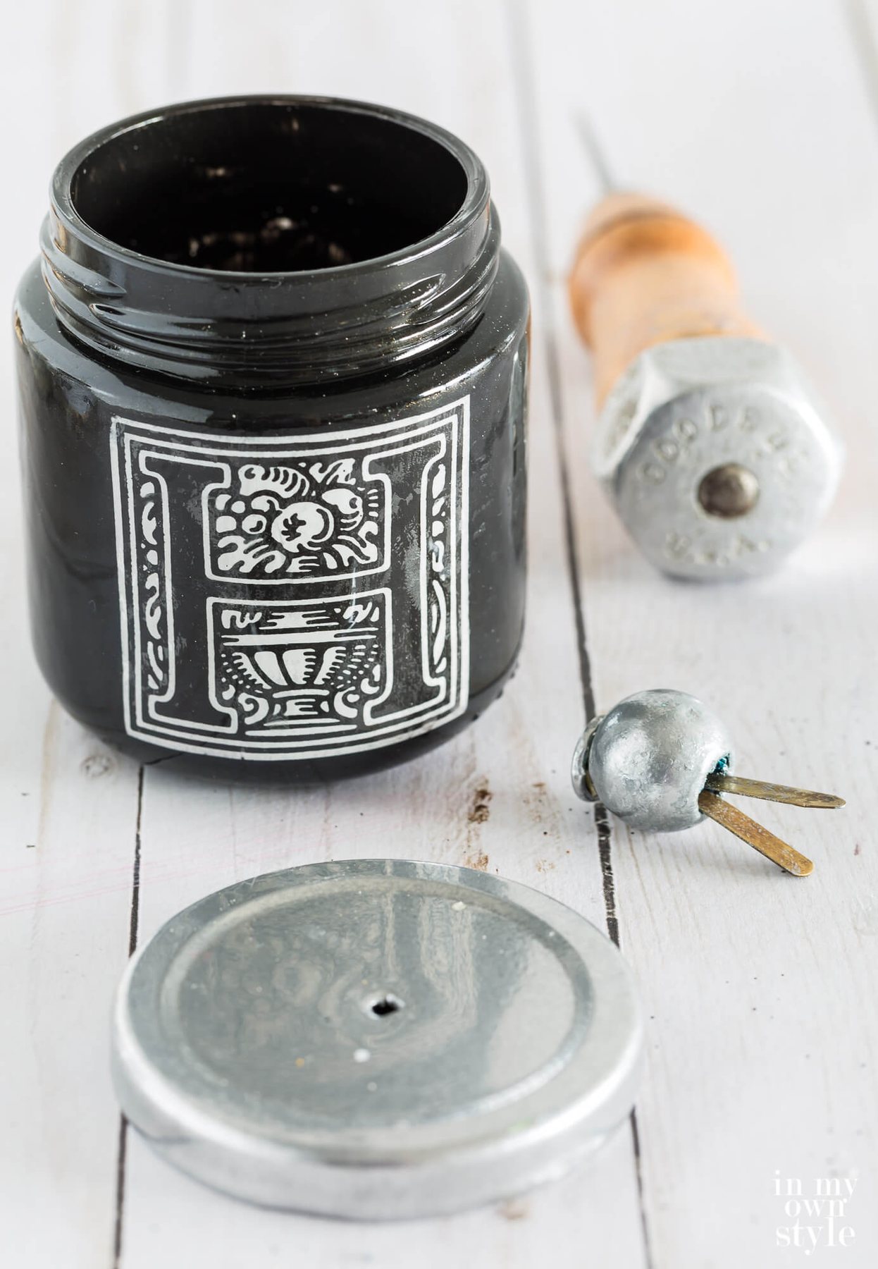 Jar turned into a table top Match Holder with Pull top lid.