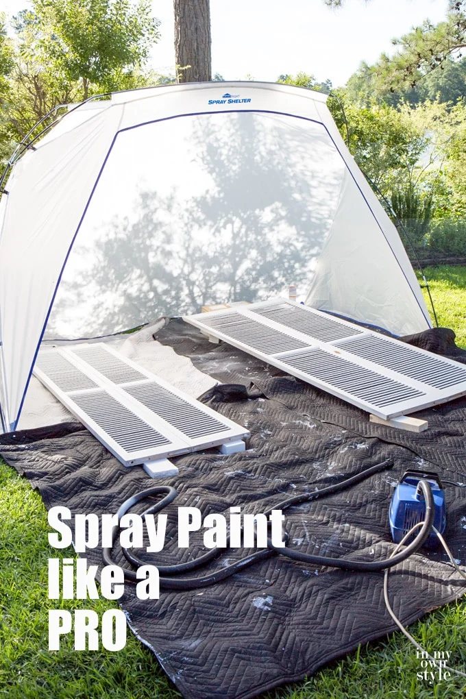 DIY furniture painting tips for using a paint sprayer and paint shelter to help protect what you are painting. and the surrounding area from overspray. This inexpensive tent is easy to set up and affordable. Read more about it...
