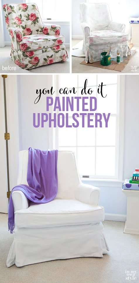 Painting upholstered furniture tutorial. Affordable and easy way to update fabric | Oducu