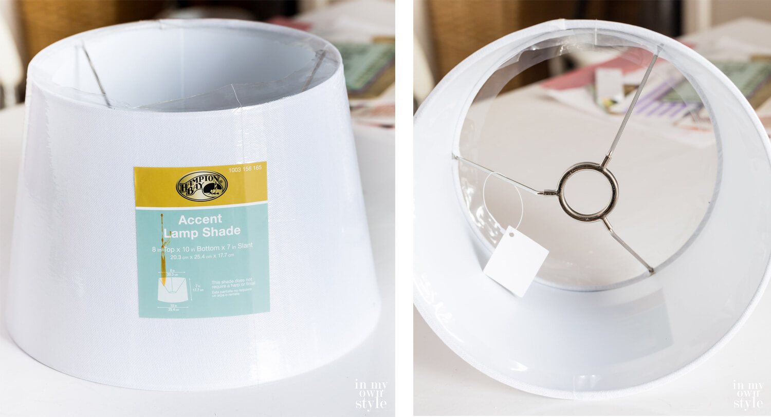 Lampshade used to replace glass globe on ceiling fan.