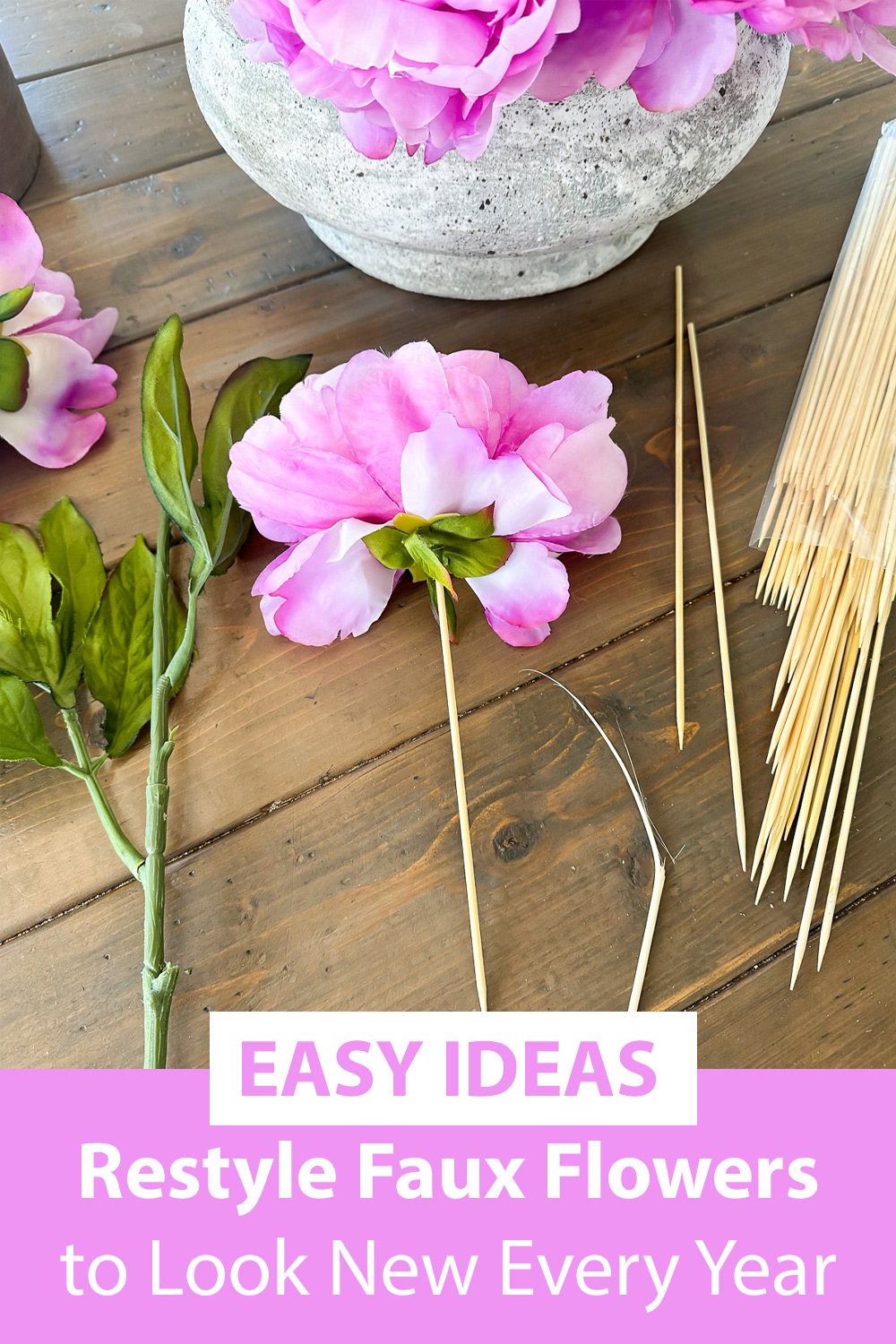 easy ideas on how to style the same faux flowers in different ways.