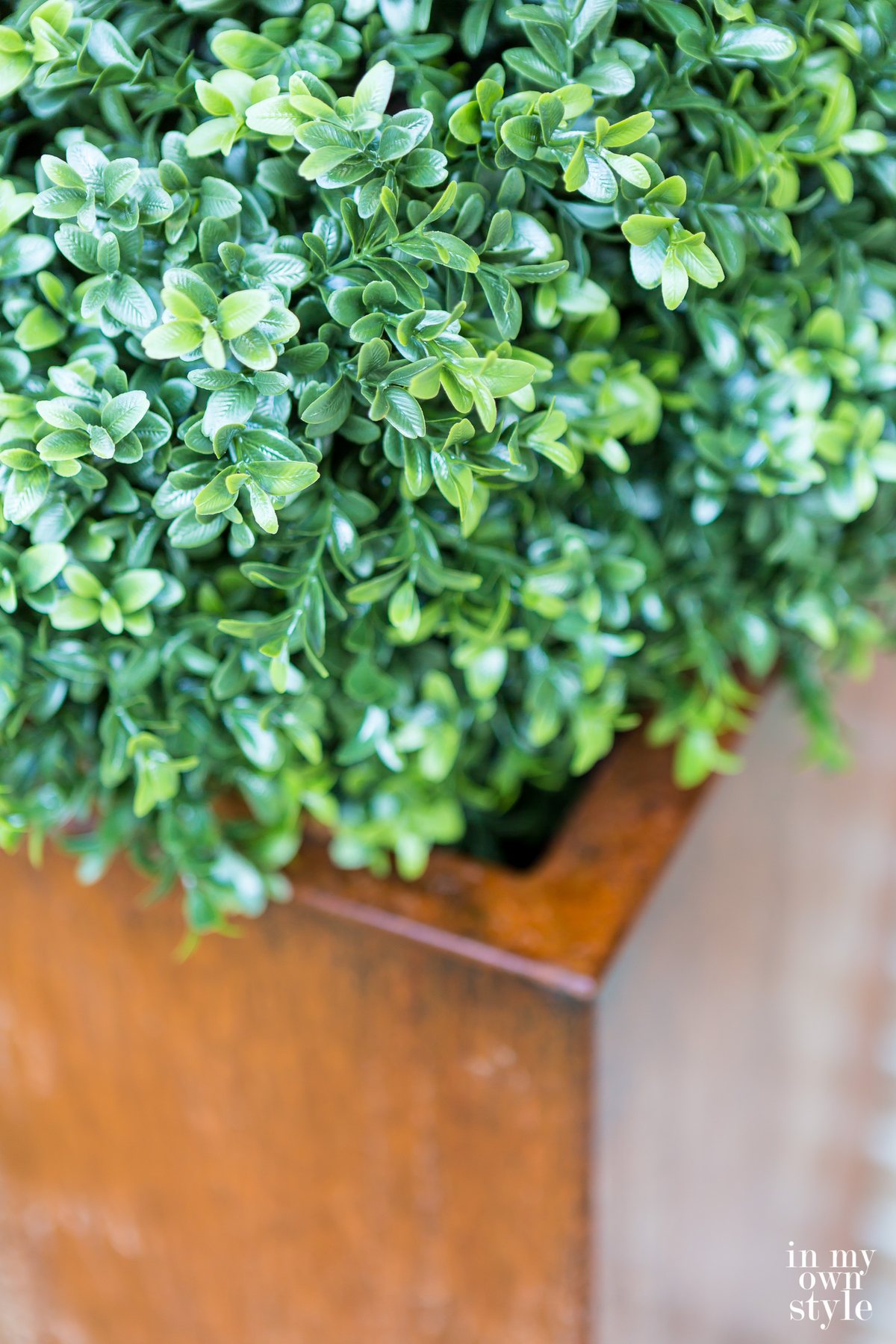Large artificial boxwood for tall modern outdoor planter