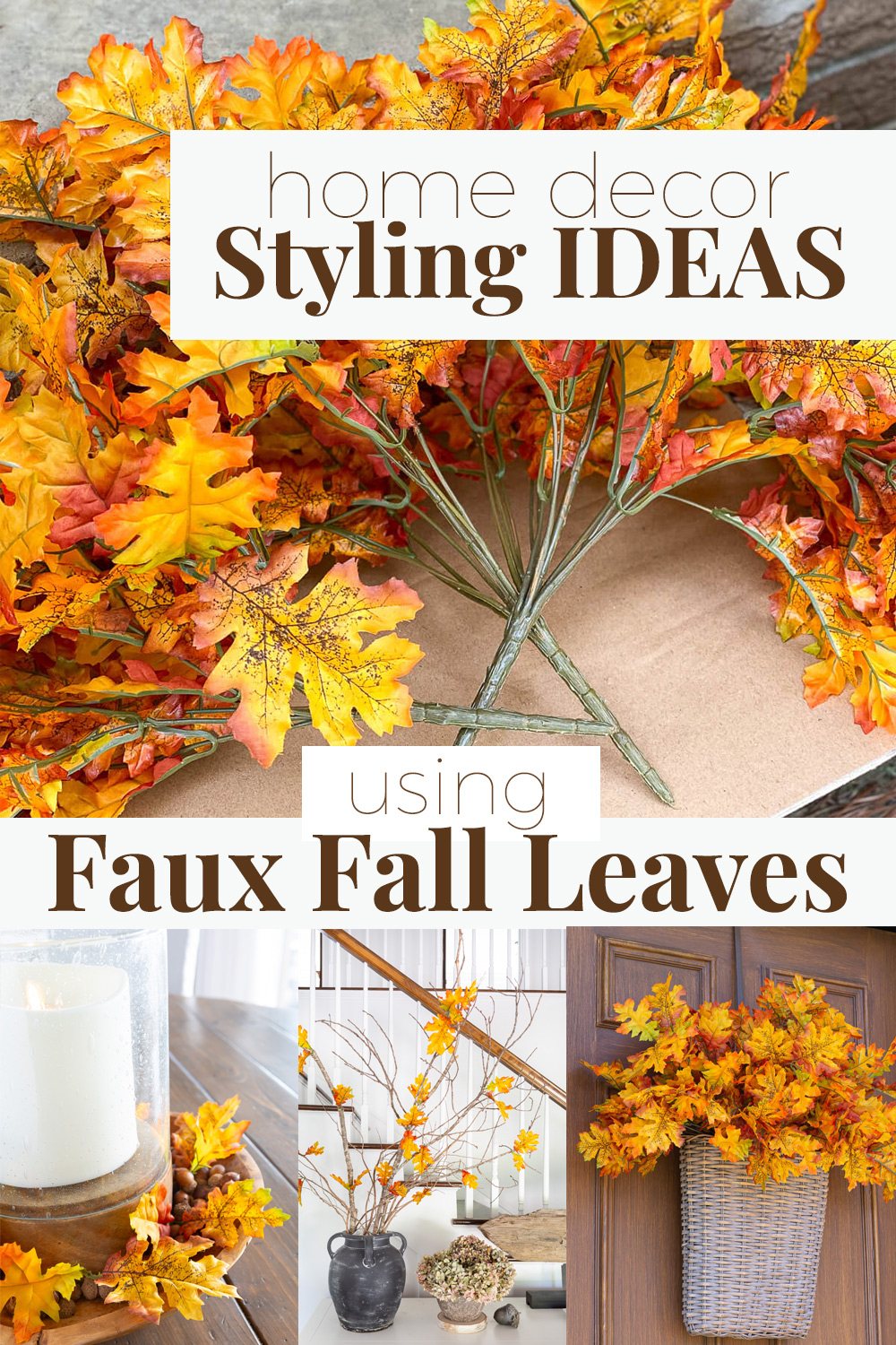 Image showing Home decor styling ideas using faux fall leaves