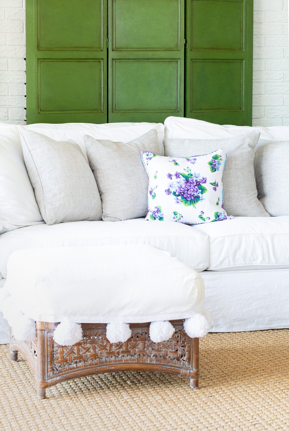 Glazing Furniture Techniques on a paneled wood screen in a living room.