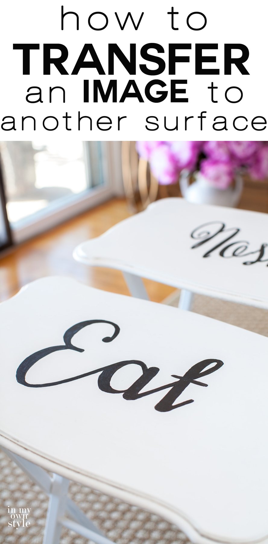 Painted wood furniture makeover. Click to see what you can use from your kitchen to transfer typography or images to furniture and more. It is simple and an easy way to add personality to your furniture makeovers. | Oducu