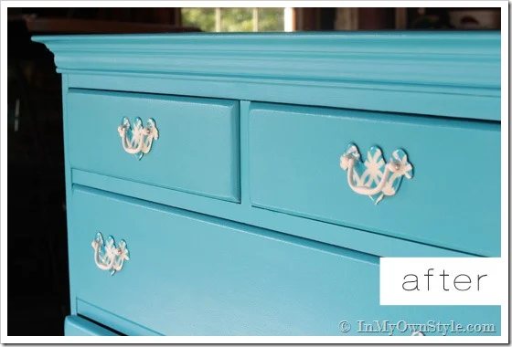 Before and After Furniture Transformations AFTER dresser painted turquoise.