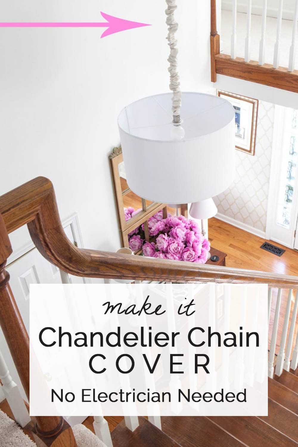 How to make a fabric cover for a chandelier chain without having to take the chandelier down or needing an electrician.