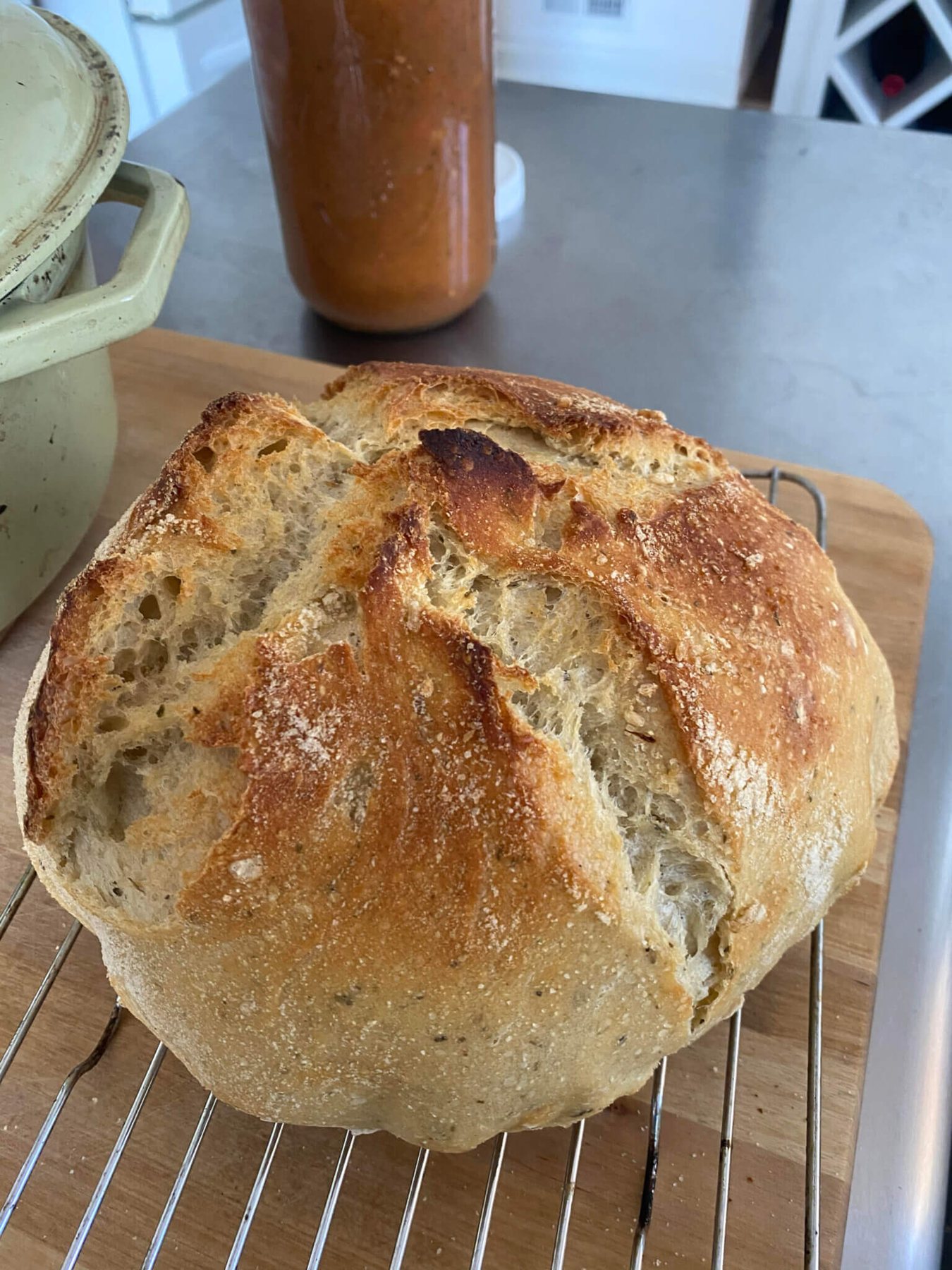 Fresh out of the oven whole wheat sourdough bread.