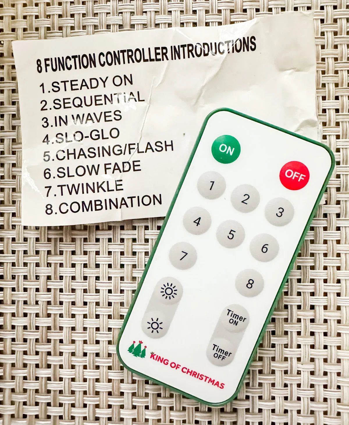 King of Christmas 8 function controller instructions and remote.
