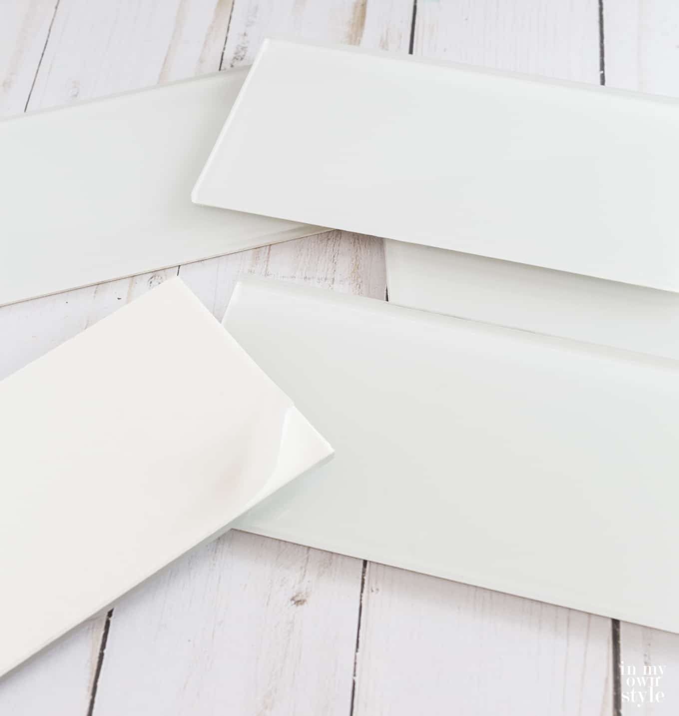 Aspect 3 x 6 glass subway tiles in Frost White