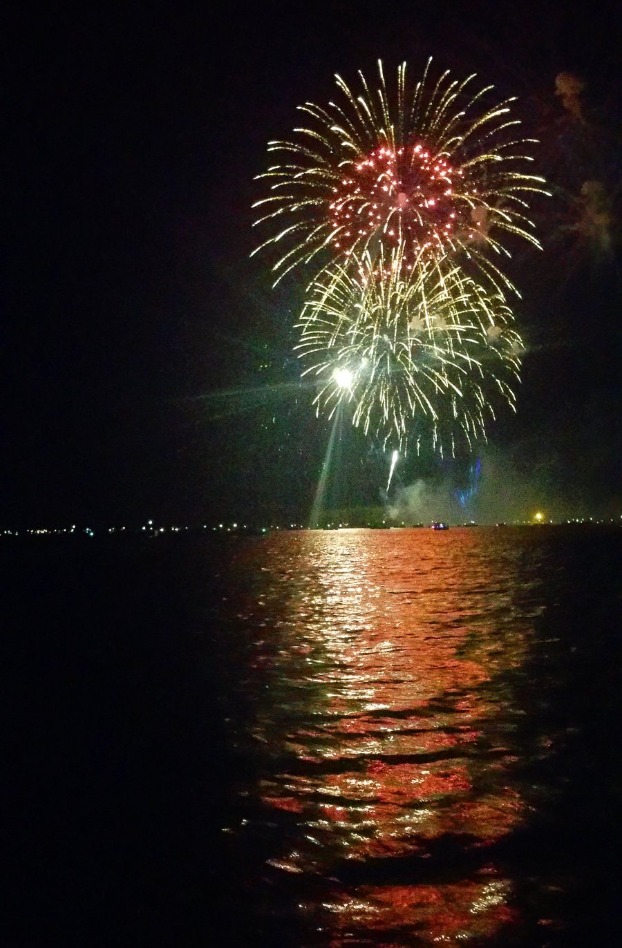 Fireworks over lake
