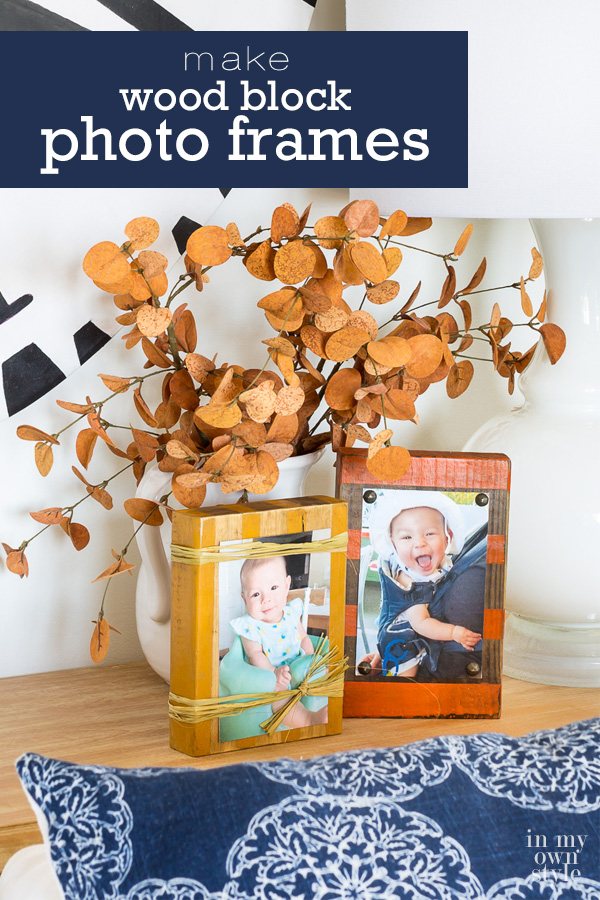 Wood block crafts you can make in an afternoon. Fall inspired Wood block photo holder frames made using scrap wood and craft supplies you may already own. #scrapwood #scrapwoodcrafts #woodblockcraftsDIY #photoholder #pictureframeDIY