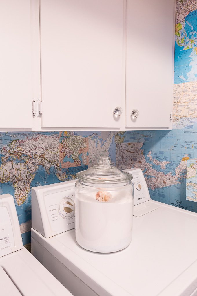 DIY Map wallpaper used in a laundry room