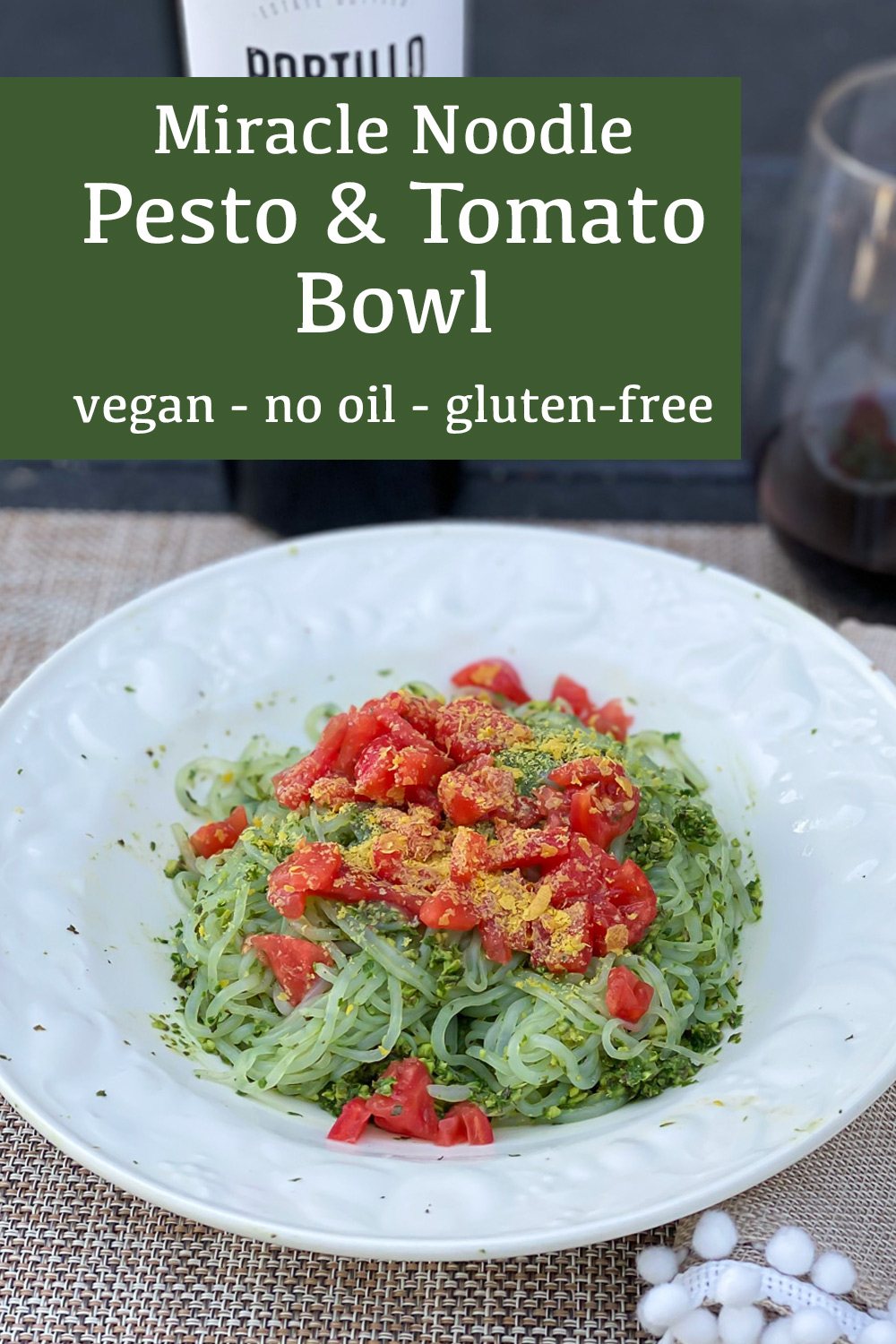 miracle noodle pesto and tomato bowl