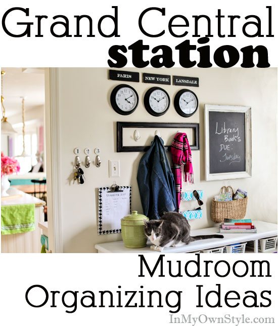 Creative decorating and organizing ideas for a mudroom. Create city signs to go above time zone wall clocks. Include your town in the line up so it looks like a chic destination. | Oducu