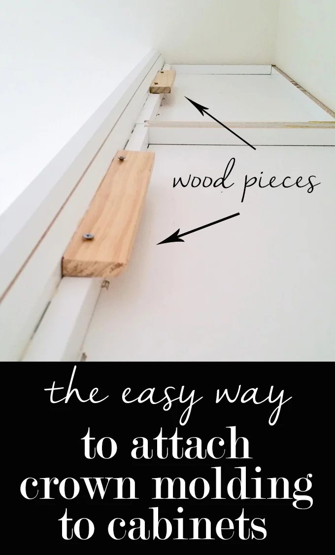 The easy way to attach crown molding to wall cabinets that don't reach the ceiling! I wish all crown molding was this easy to install when decorating a home.