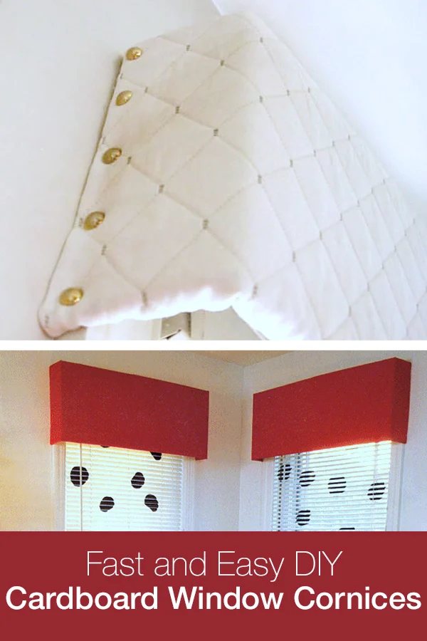 Window cornices made using cardboard and fabric. Budget home decor.