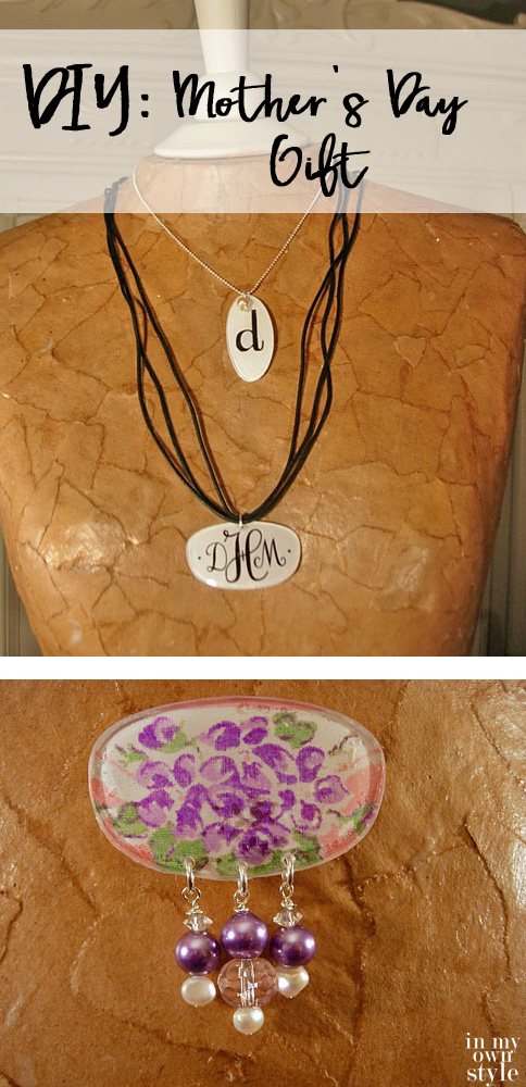 DIY Mother's Day Monogrammed necklace or pin.