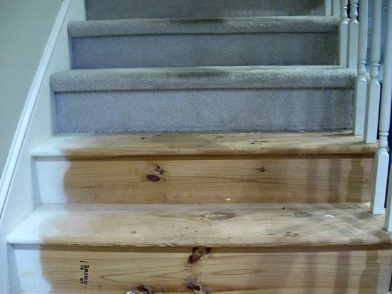 Staircase Makeover in progress-going from carpet to stained hardwood