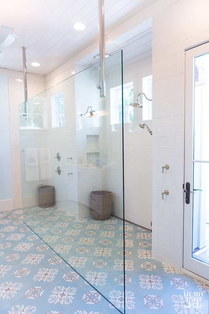 The master bath glass shower at the Southern Living Idea House 2017