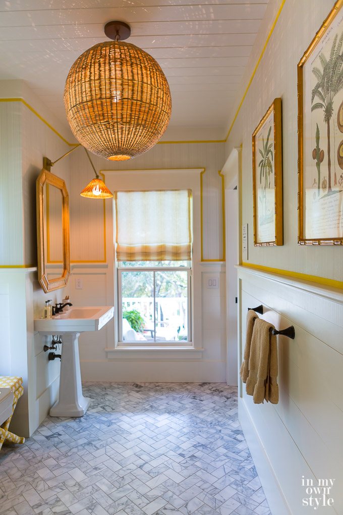 Yellow and marble bath at the Southern Living Idea house