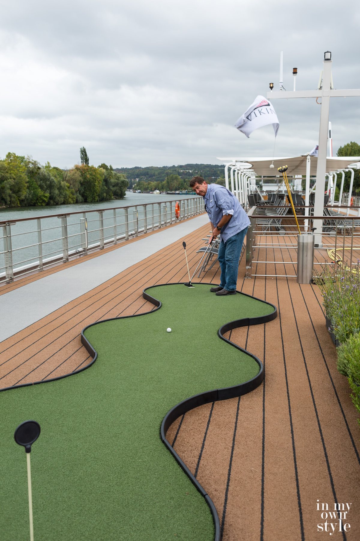 Ed putting on the Viking River cruise ship putting green.