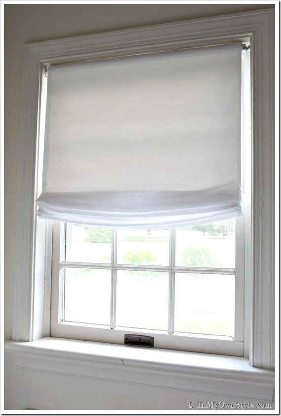 Restoration-Hardware-Knockoff-Relaxed-Roman-Shade on a window in a mudroom