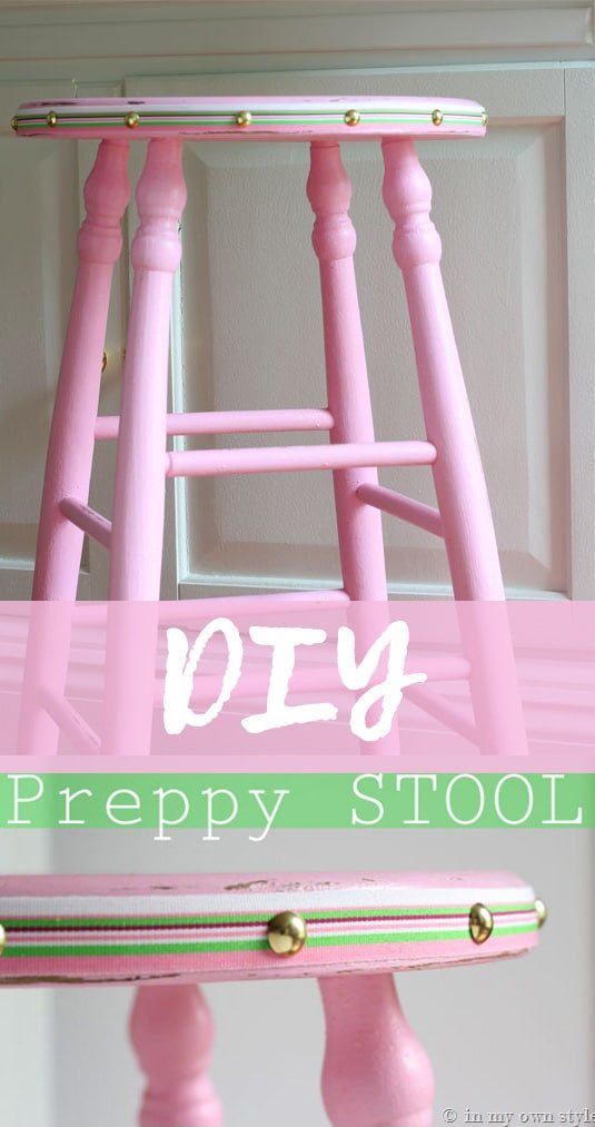 DIY: Chalk Painted Preppy Pink Stool with Ribbon Border.