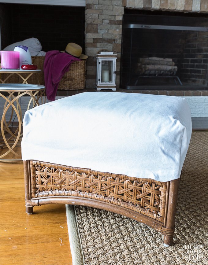 how to cover a box style cushion on an ottoman
