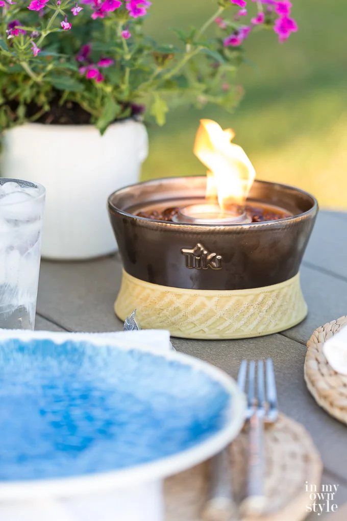 Want to add ambiance to your evening outdoor dining table? Add a TIKIBrand Tabletop Firepiece that uses the CleanBurn system. They come in many styles to fit your decor.