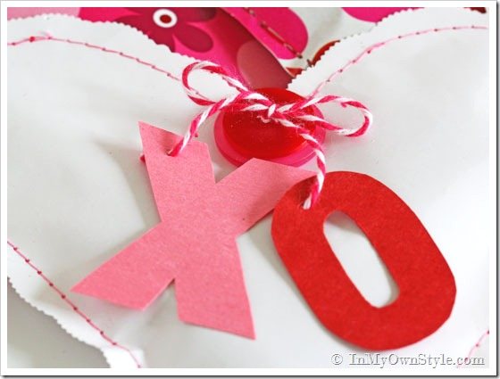 Paper X and O on Valentine Candy filled pouch