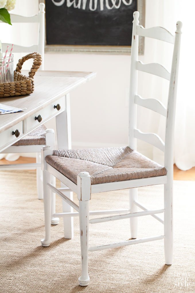 Completed Dining-Room-Chalk-painted-chair makeover.