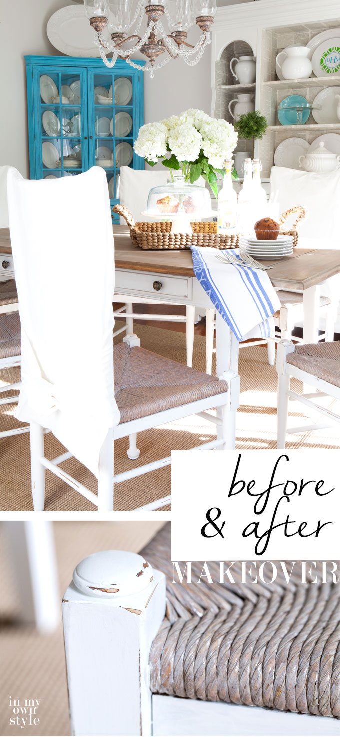 Dining Room furniture makeover on a very small budget. See how to transform hand-me-downs and flea market finds to pieces that are just your style. Tutorials and DIY tips