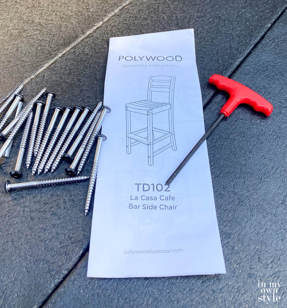 POLYWOOD La Casa Cafe Bar Side Chair instruction pamphlet, screws and screwdirver.