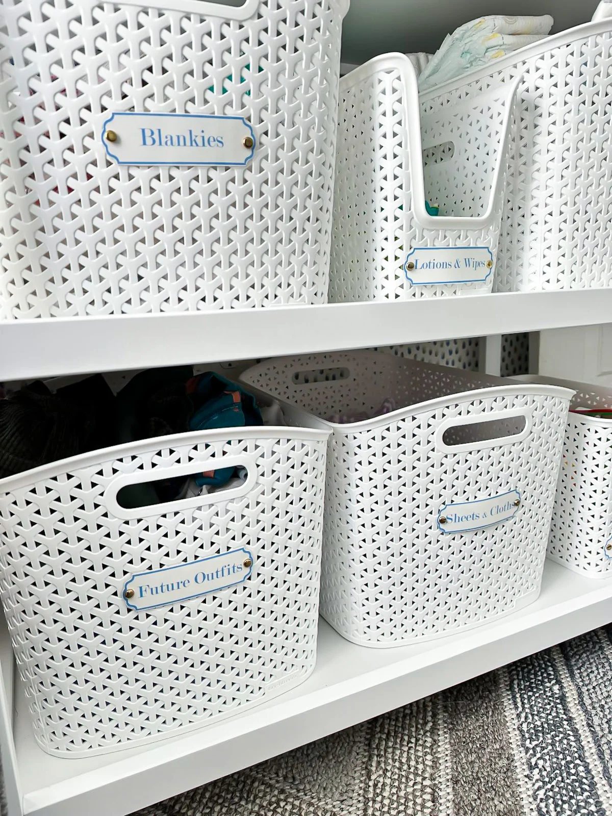 Baby Nursery Labels for Storage Baskets on a changing table