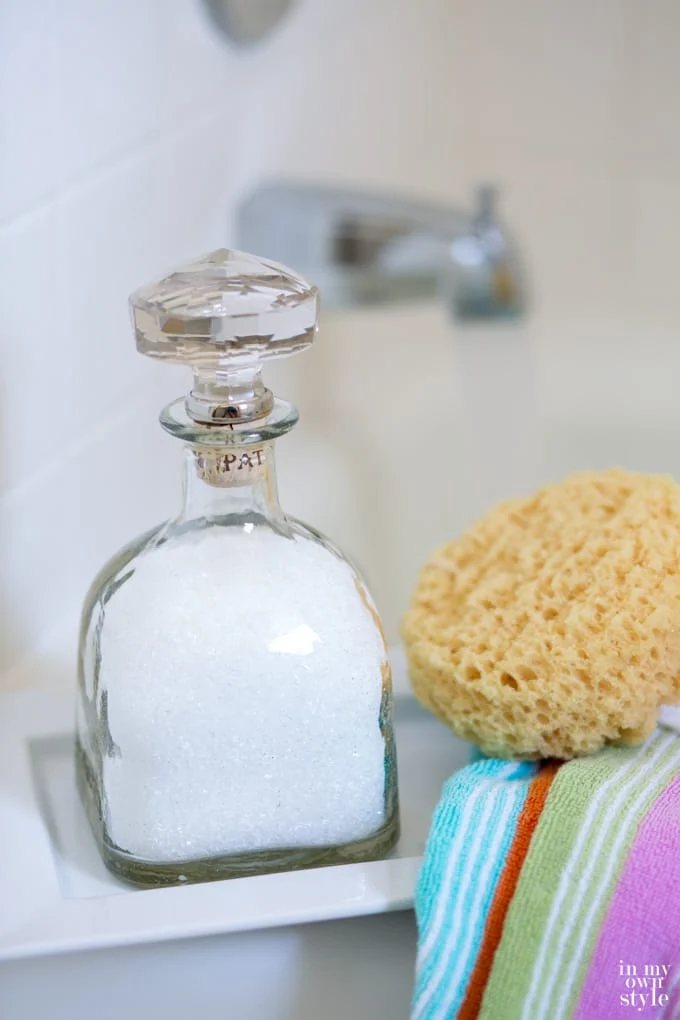 How to repurpose a Patron bottle into a pretty bottle with a crystal top to hold bath salts