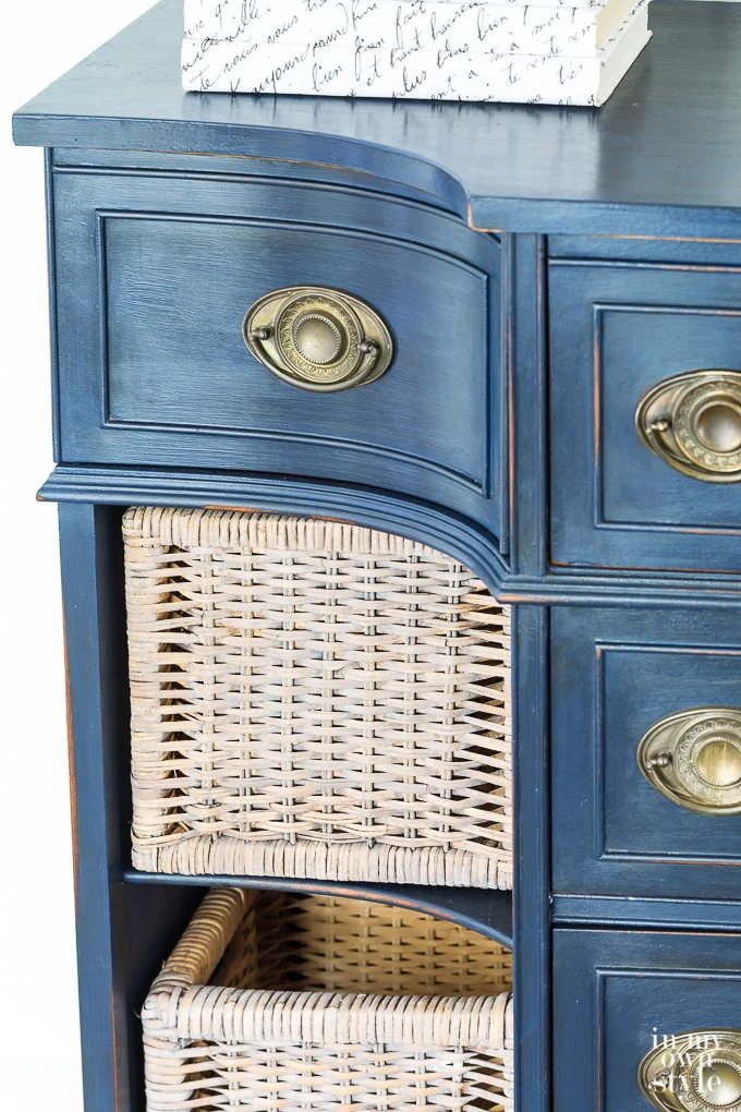 Sideboard that was painted with blue chalk paint