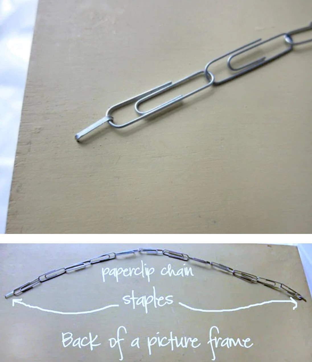 How to repurpose household items like paper clips. They can be used instead of wire when hanging a picture on a wall.