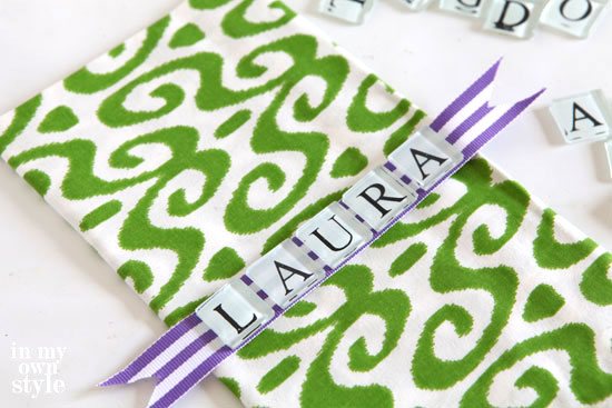 Easter-Place-cards made using ribbon and alphabet tiles
