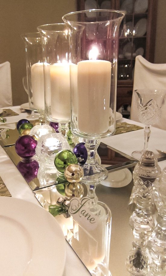 DIY table place cards made using jingle bells