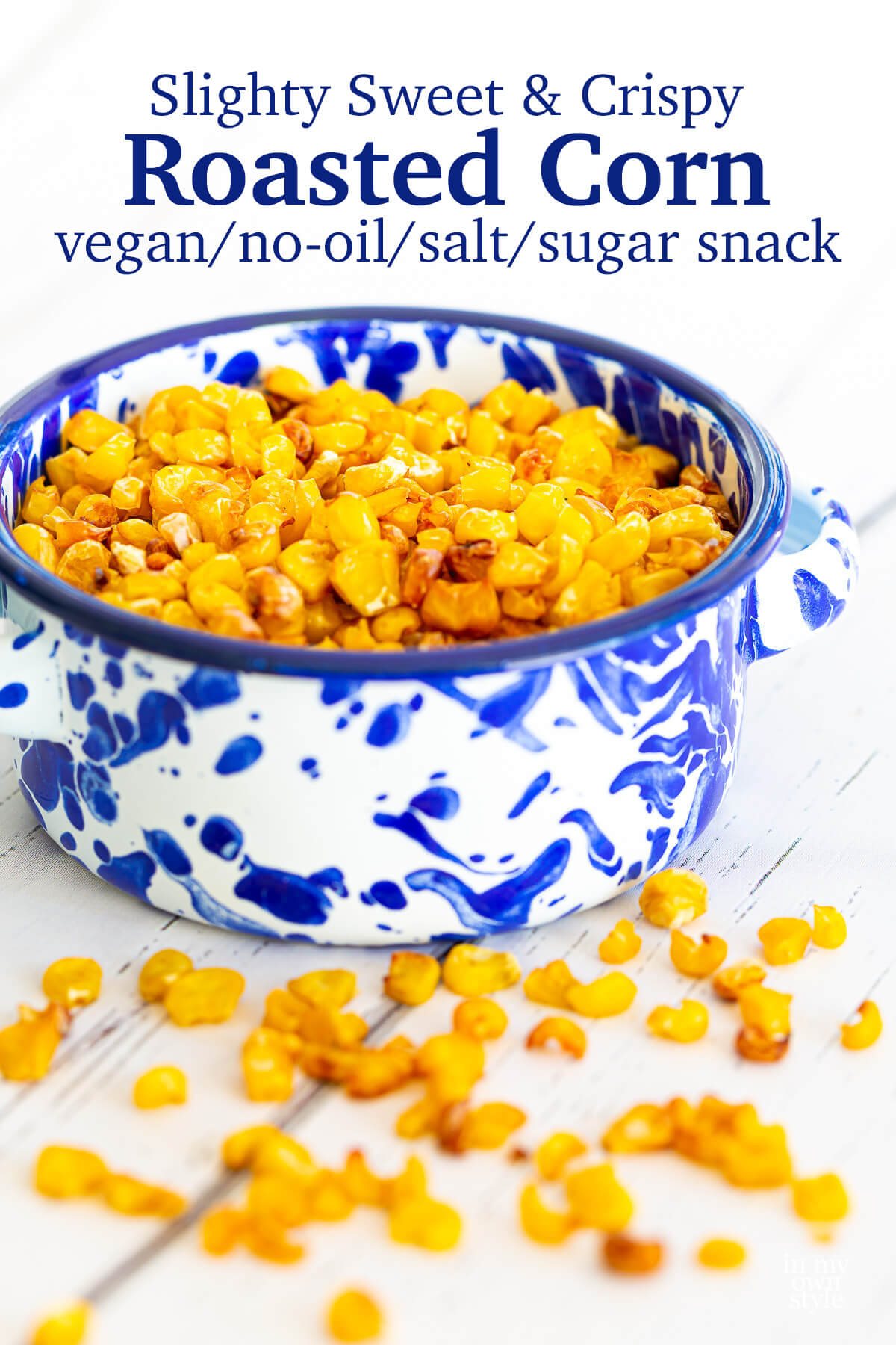 Slight sweet and crispy roasted corn as a vegan no oil salt or sugar snack.
