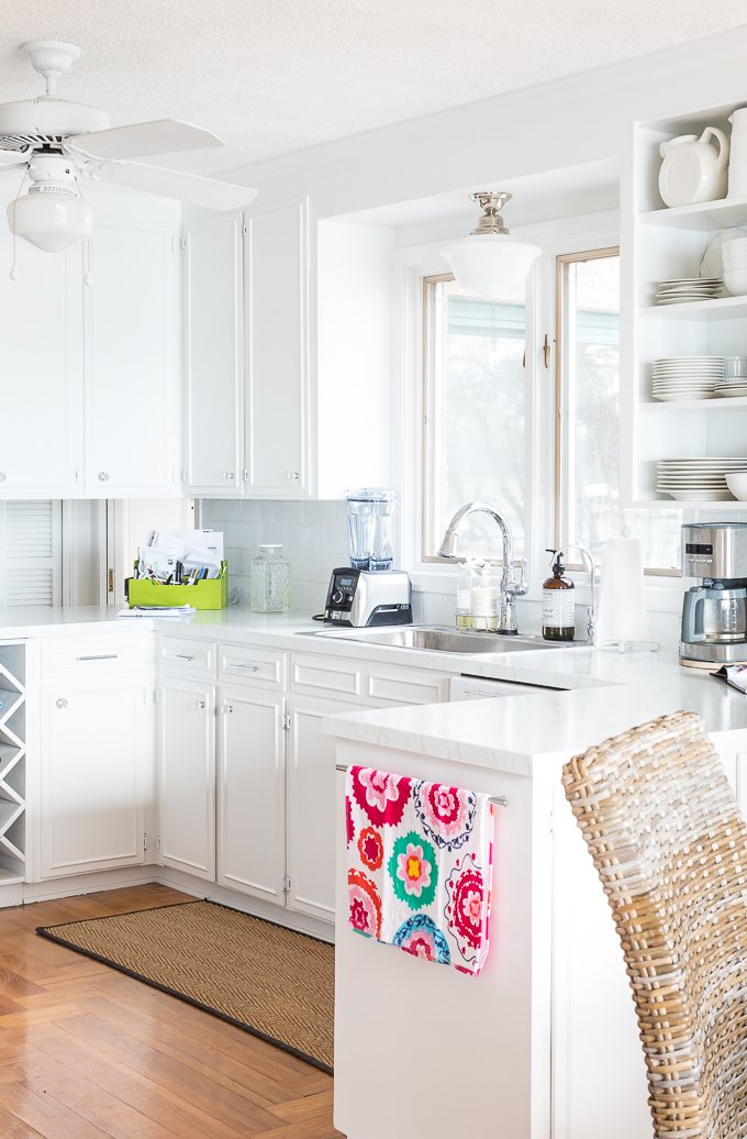 schoolhouse kitchen lighting fixture in DIY kitchen makeover