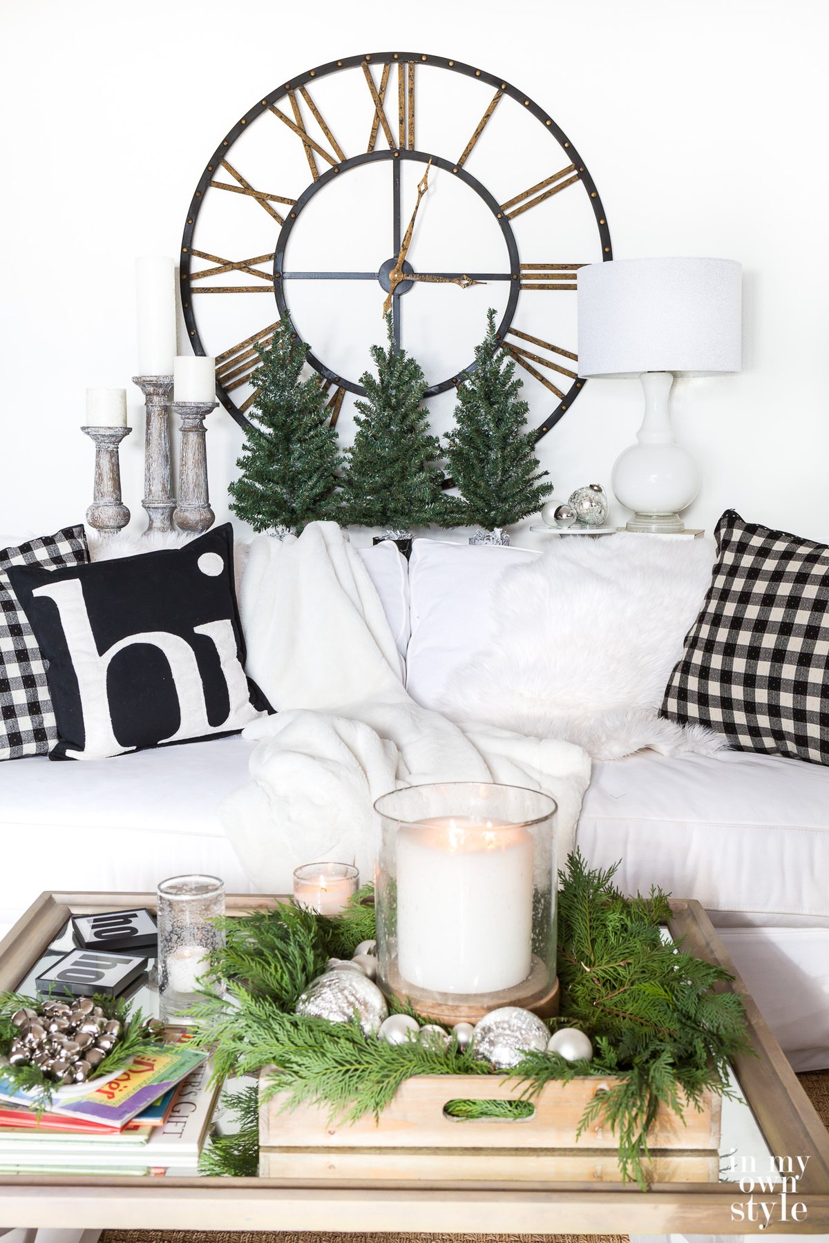 Neutral color scheme living room decorated for Christmas