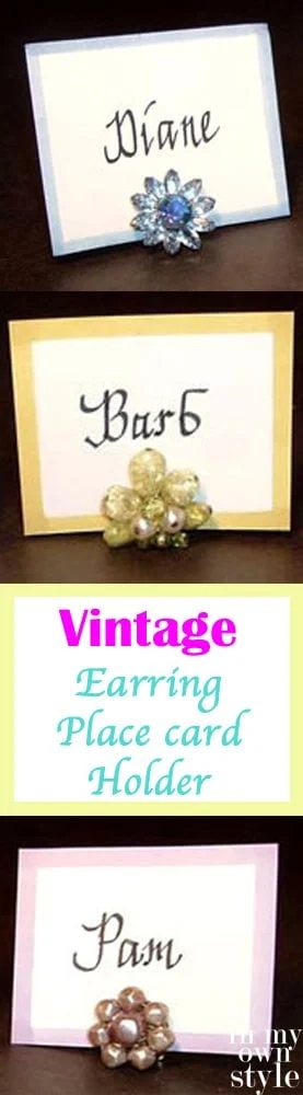 vintage place card holders using clip on earrings