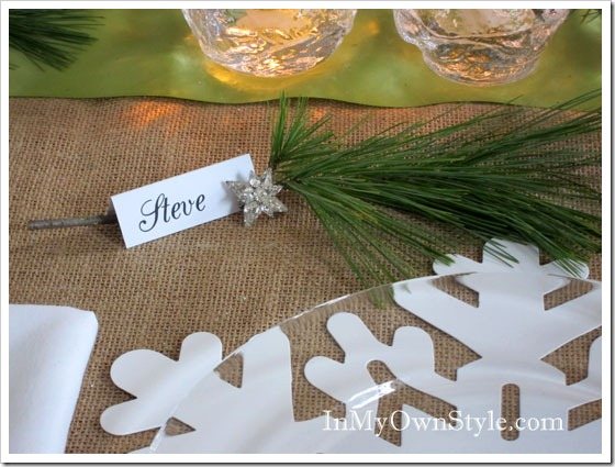 Place-card-pine-and-glitz for Christmas